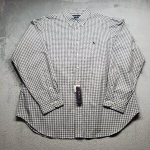 Ralph Lauren Classic Fit Button Down Plaid Shirt Black White Men Sz 17.5 (XL)
